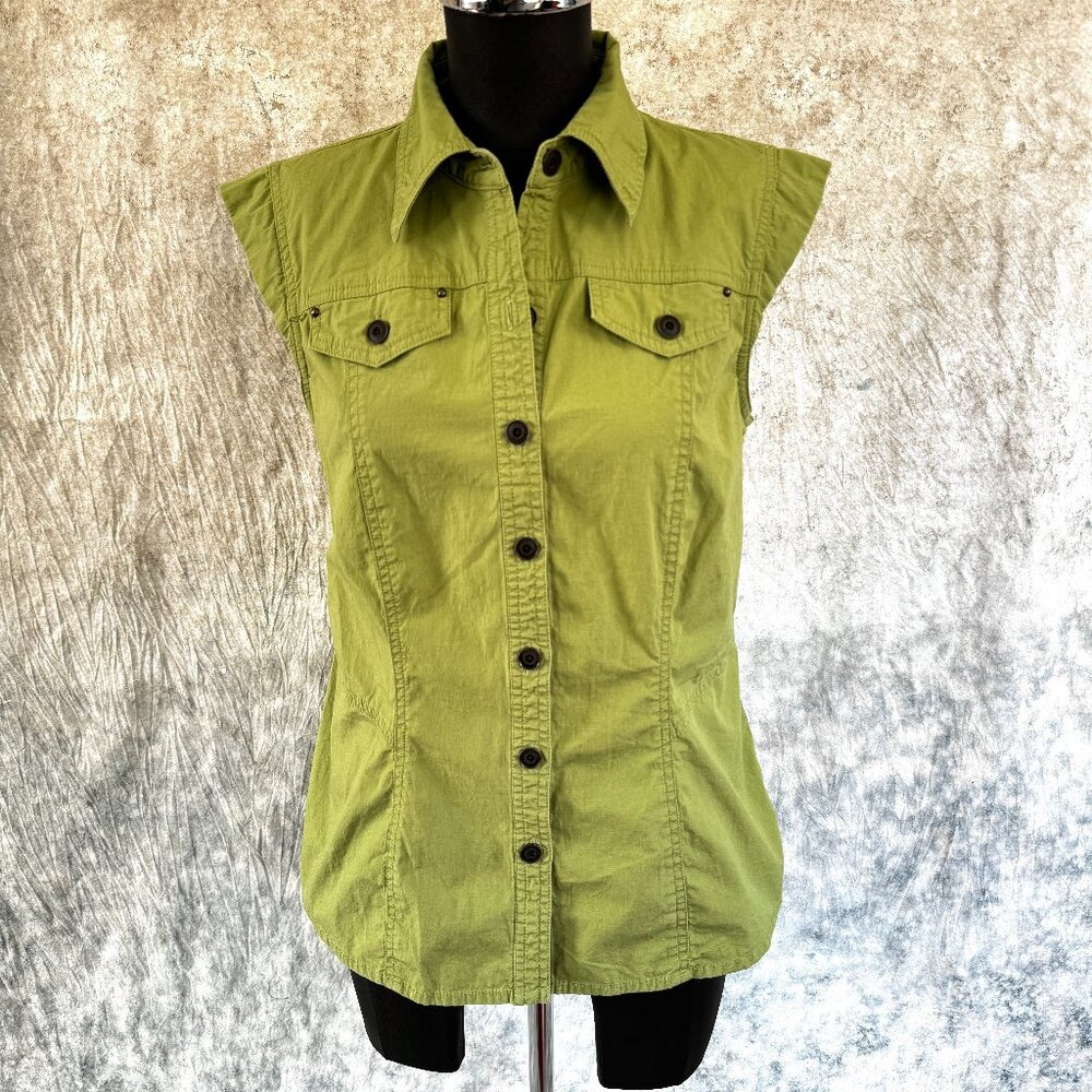 Tribal Button Up Vest in Chartreuse - 8